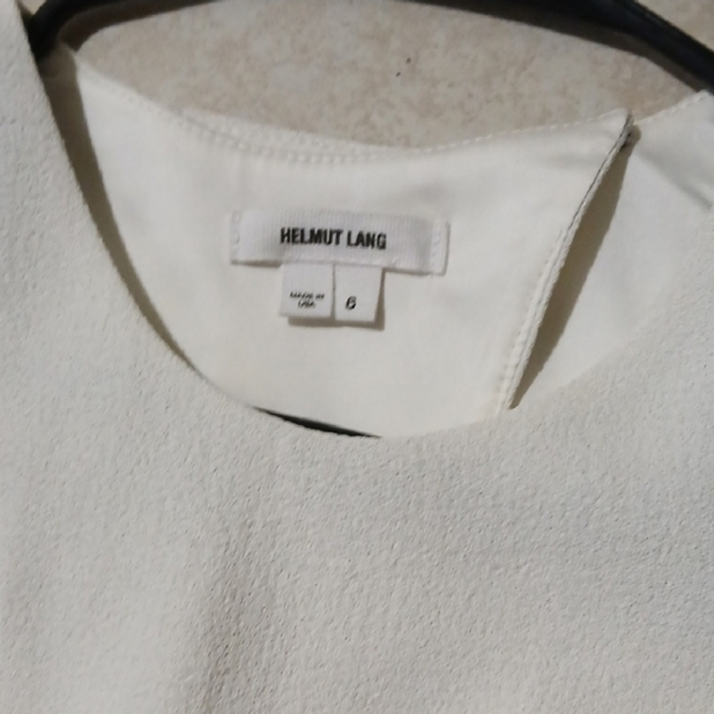 HELMUT LANG Womens Size 6 White Midi Shift Dress with Black Trim - Picture 3 of 3